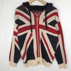 Vintage England Flag Knit Zip Up Sweater Hoodie Women’s Size L Red Blue By Nas